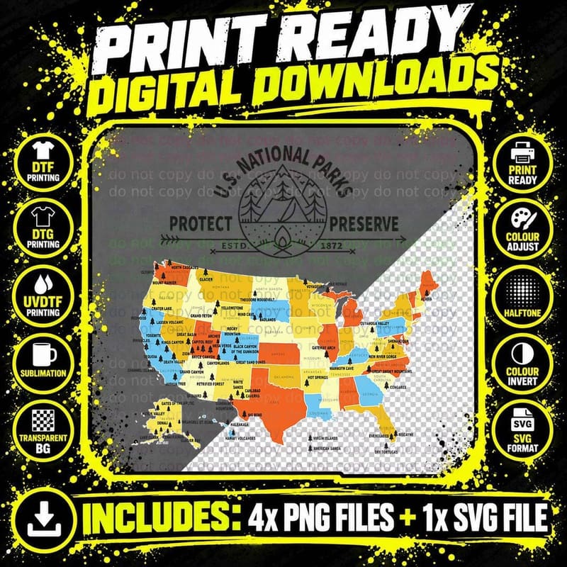 All 63 US National Parks Map - U.s. National Park Hiking Png SVG Digital Bundle