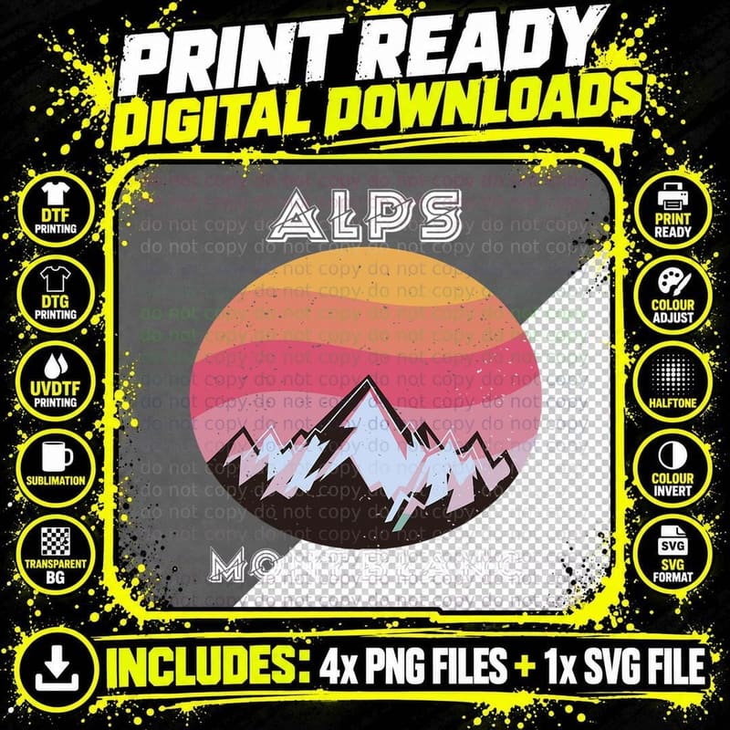 Alps Retro Mont Blanc Climbing Mountain Hiking T-Shirt Png SVG Digital Bundle
