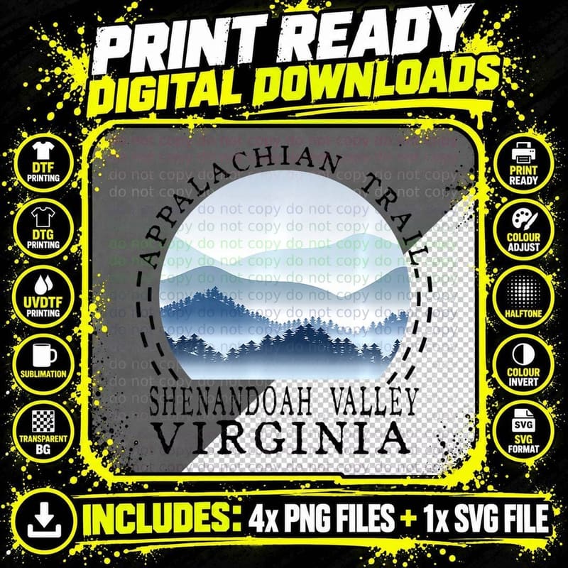 Appalachian Trail Hikers Hiking at Shenandoah's Valley Png SVG Digital Bundle