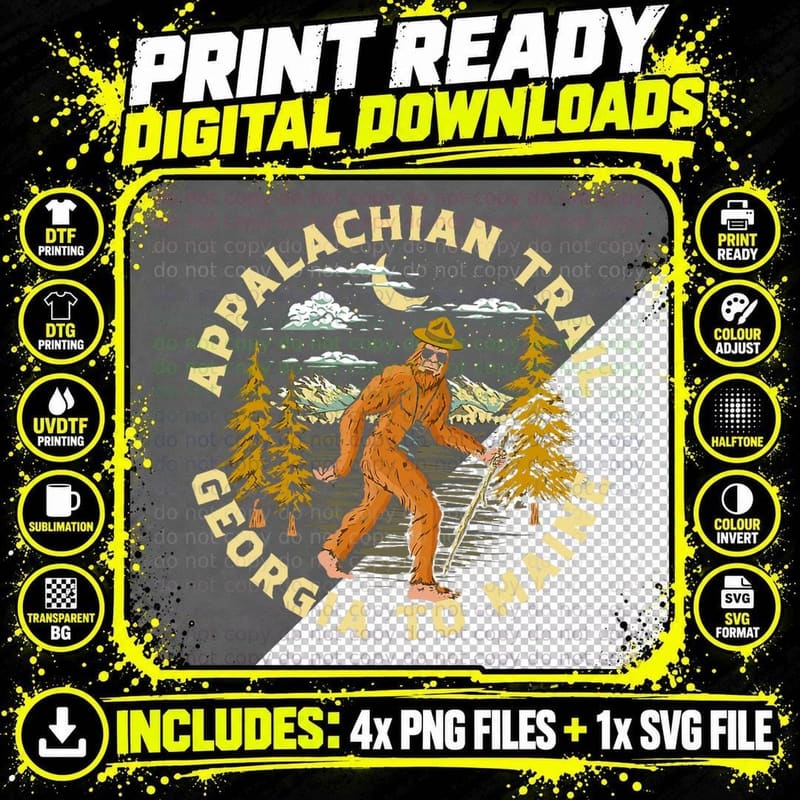 Appalachian Trail Hiking Park Ranger Bigfoot Funny Png SVG Digital Bundle