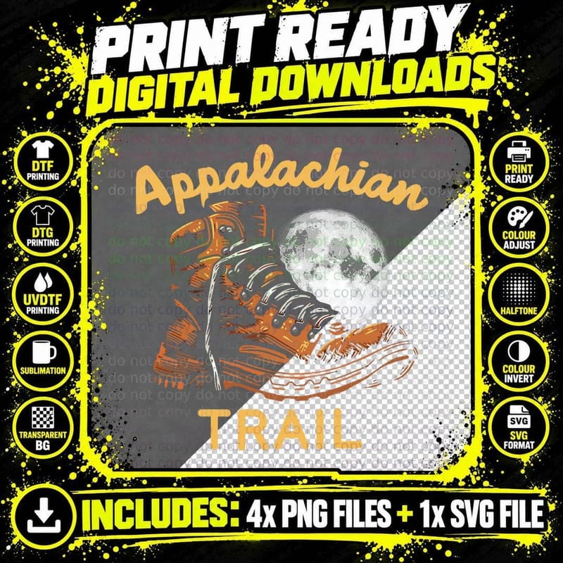 Appalachian Trail Vintage Hiking Boot Hiker Art T-Shirt Png SVG Digital Bundle