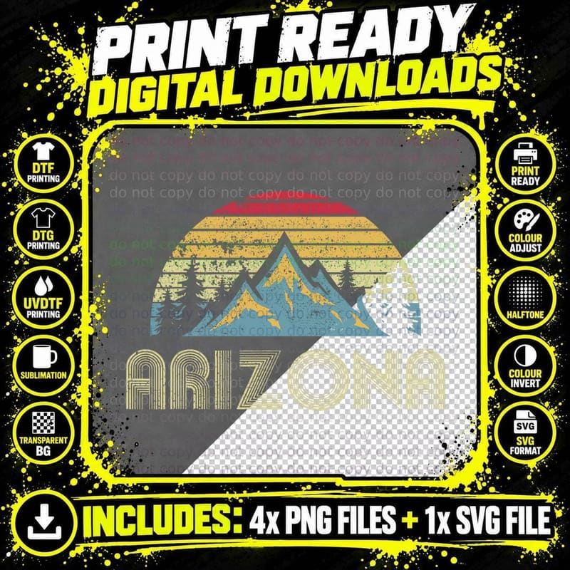 Arizona Tee - Retro Vintage Mountains Nature Hiking T Png SVG Digital Bundle