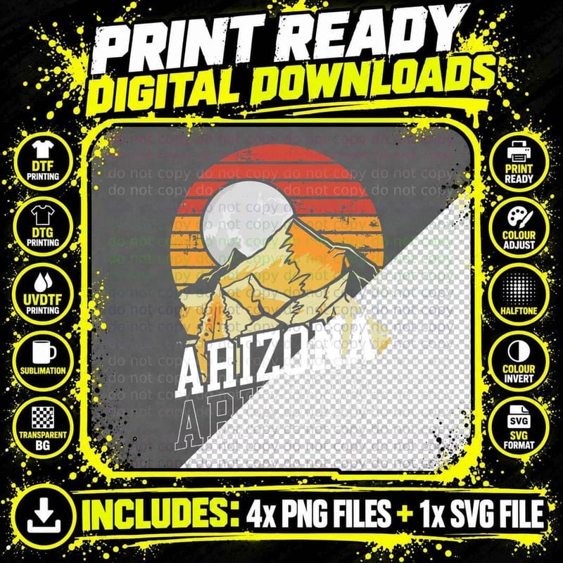 Arizona Vintage State Desert Mountain Retro Hiking Png SVG Digital Bundle