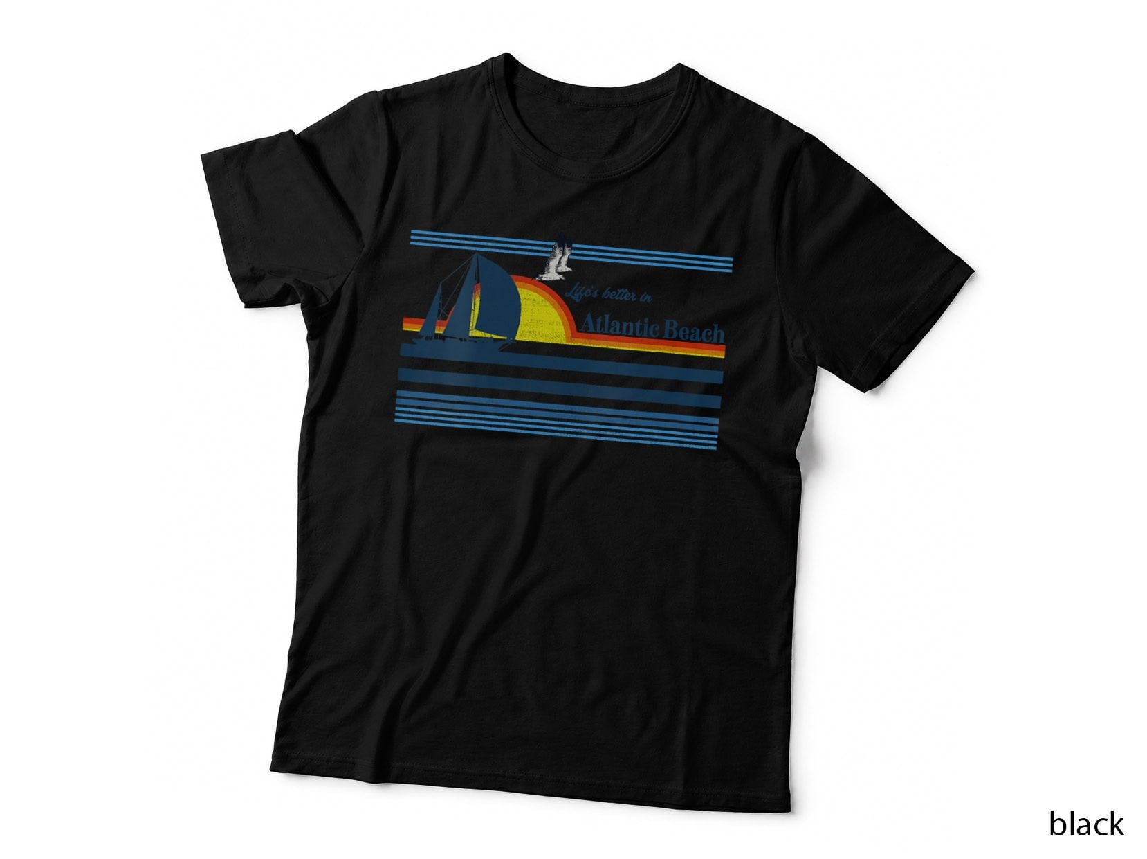 Atlantic Beach NC Retro 70s 80s Surf Sailing Sailboat Island T-Shirt