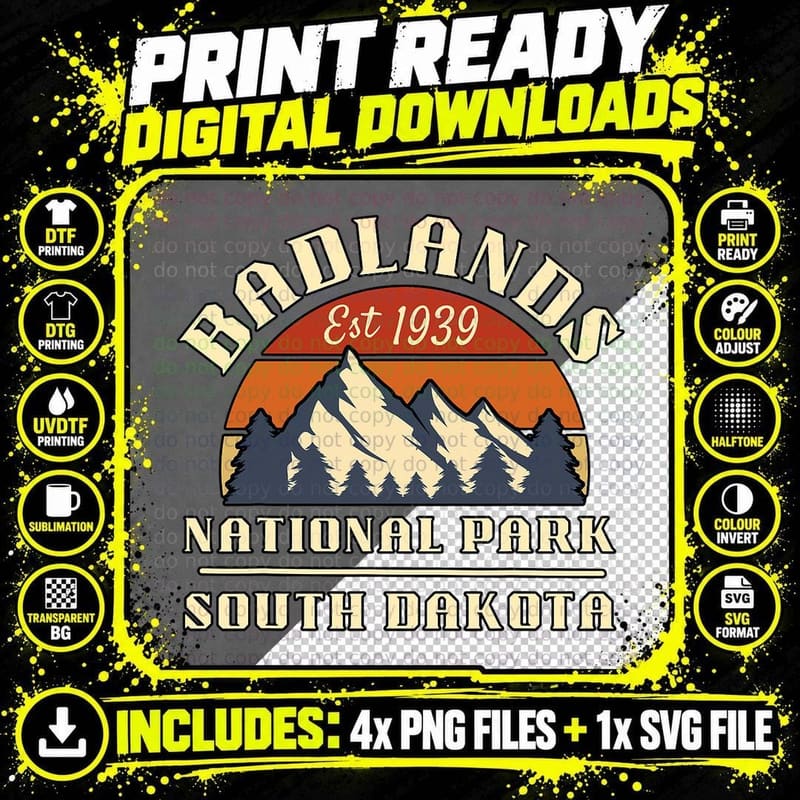 Badlands National Park South Dakota Mountain Hiking Png SVG Digital Bundle