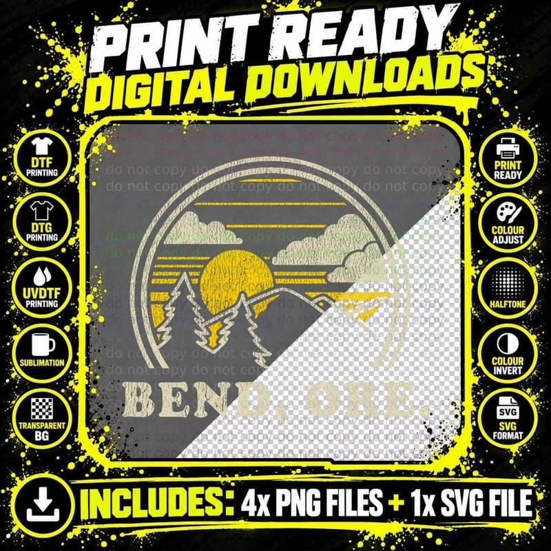 Bend Oregon OR T Vintage Hiking Mountains T-Shirt Png SVG Digital Bundle