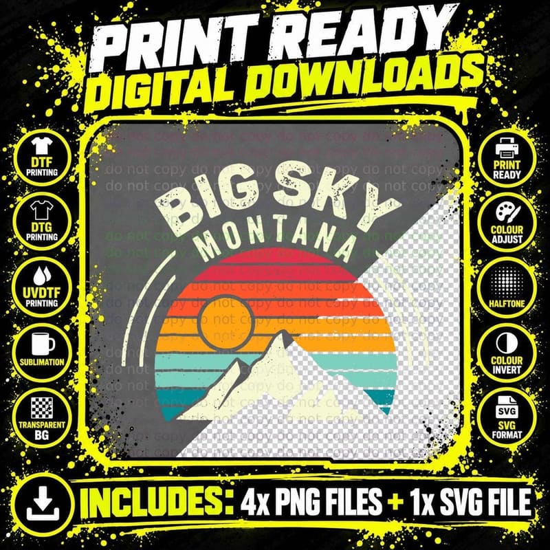 Big Sky Country Montana MT Mountains Hiking Souvenir Png SVG Digital Bundle