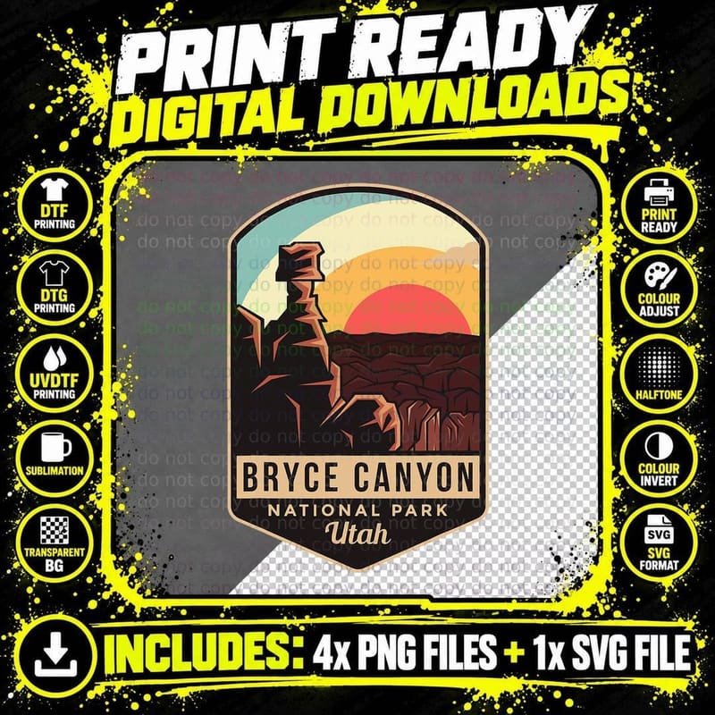 Bryce Canyon National Park Hiking Utah Tourist Souvenirs Png SVG Digital Bundle