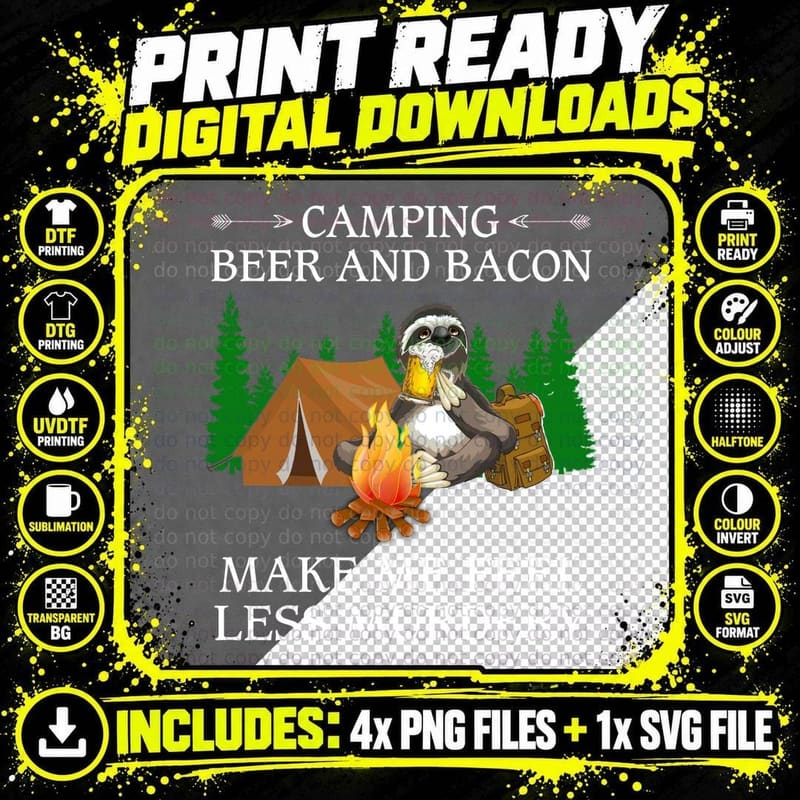 Camping Beer and Bacon Shirt, Lake Trip, Mountain View Png SVG Digital Bundle