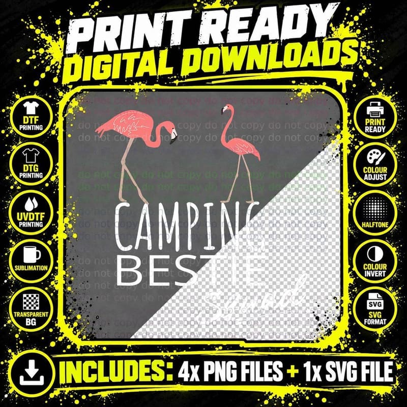 Camping Bestie Squad Pink Flamingo Camping Best Friend Png SVG Digital Bundle