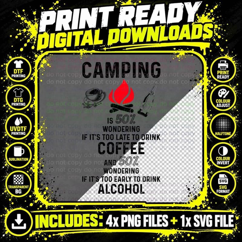 Camping Coffee and Alcohol Shirt, Lake Trip, Trail Life Png SVG Digital Bundle
