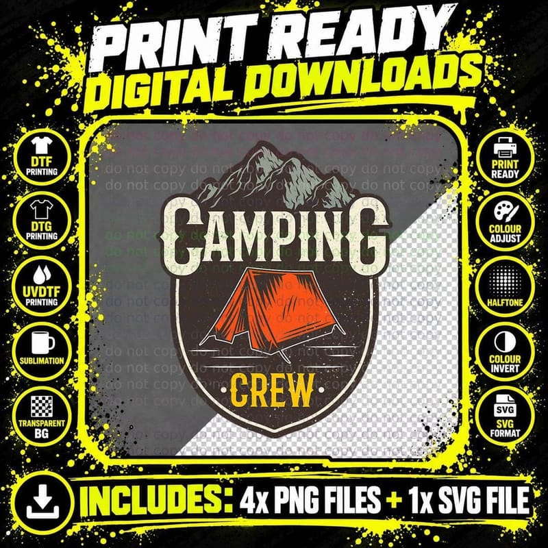 Camping Crew Outdoors Lovers Funny Summer Hiking Gear Png SVG Digital Bundle