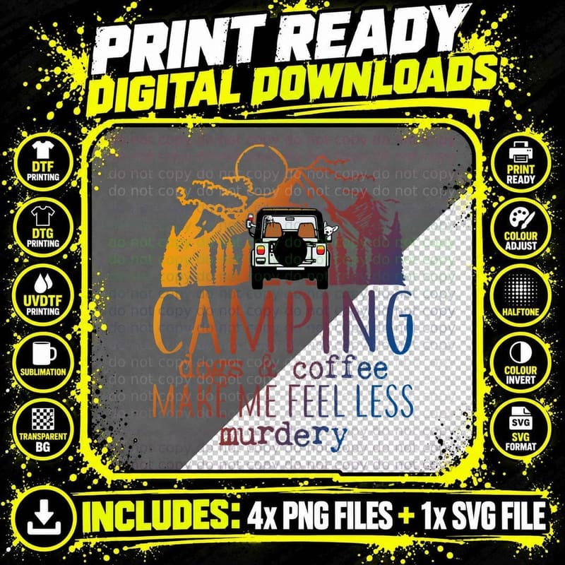 Camping Dogs Coffee Shirt, Hiking Trails, Cabin Vibes Png SVG Digital Bundle