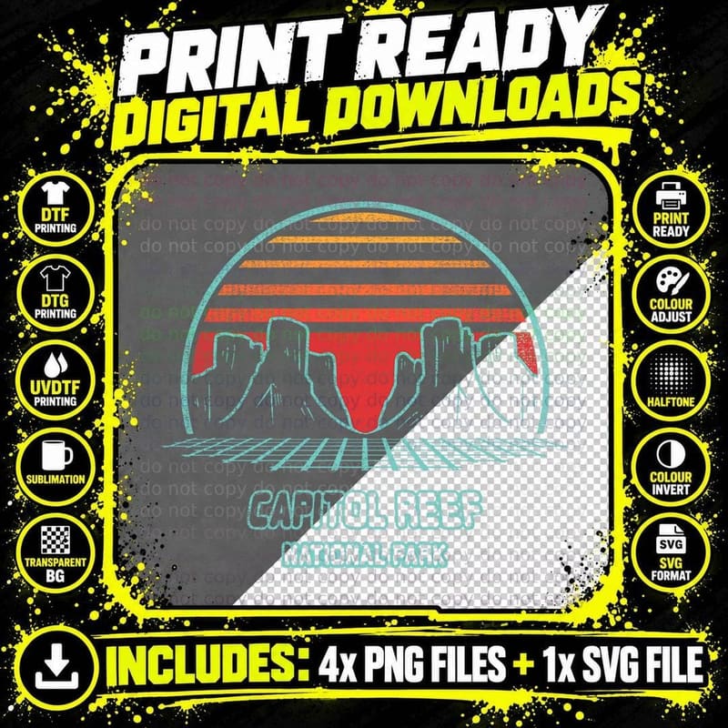 Capitol Reef National Park Retro Hiking Vintage 80s Png SVG Digital Bundle