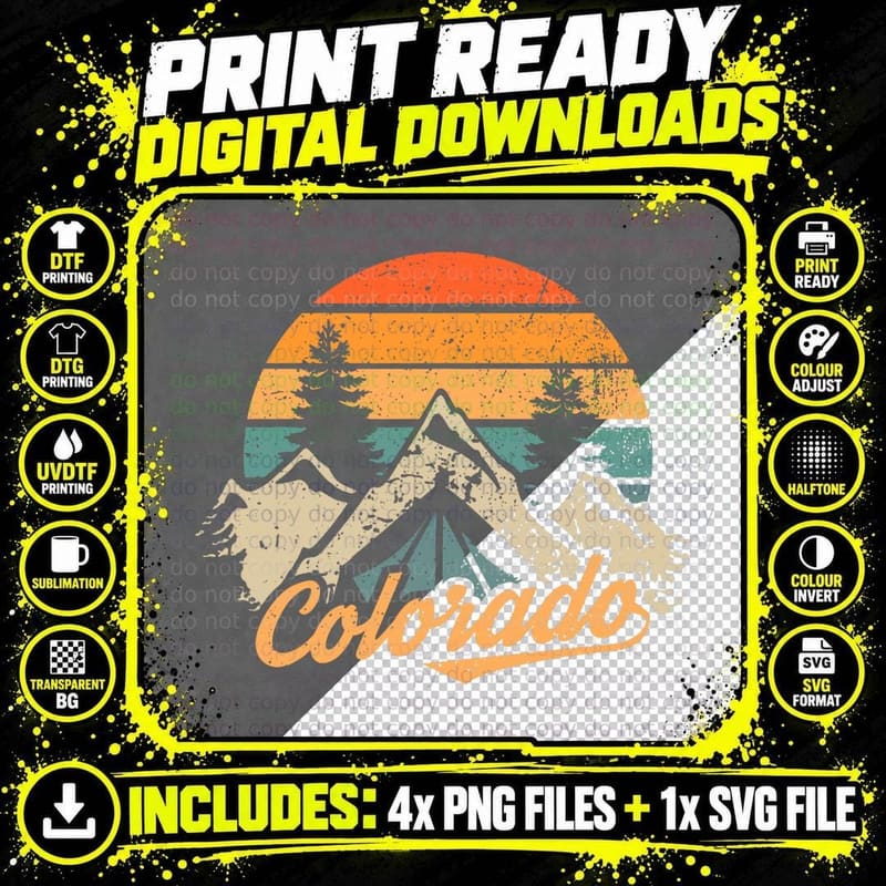 Colorado - Retro Vintage Mountains Nature Hiking Camping Png SVG Digital Bundle