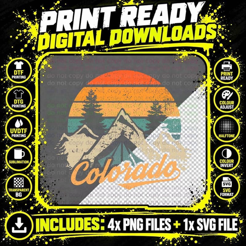 Colorado - Retro Vintage Mountains Nature Hiking T-Shirt Png SVG Digital Bundle