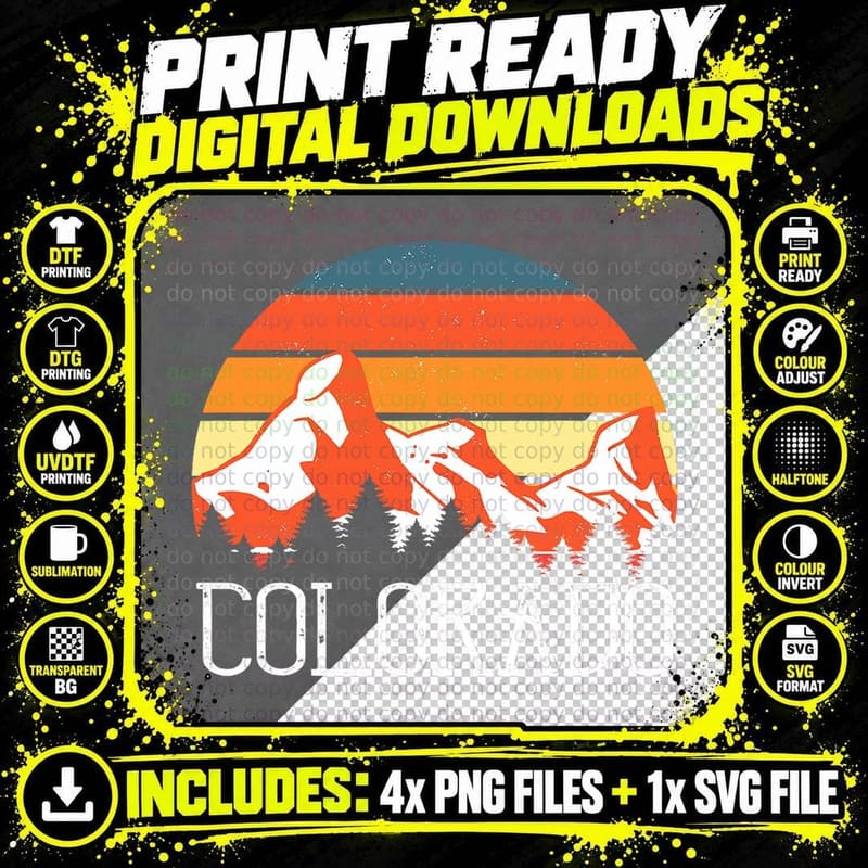Colorado - Retro Vintage Sunset Mountains Nature Hiking Png SVG Digital Bundle