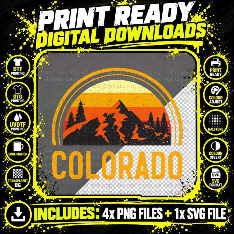 Colorado CO Mountains Nature Vintage Outdoor Hiking Png SVG Digital Bundle