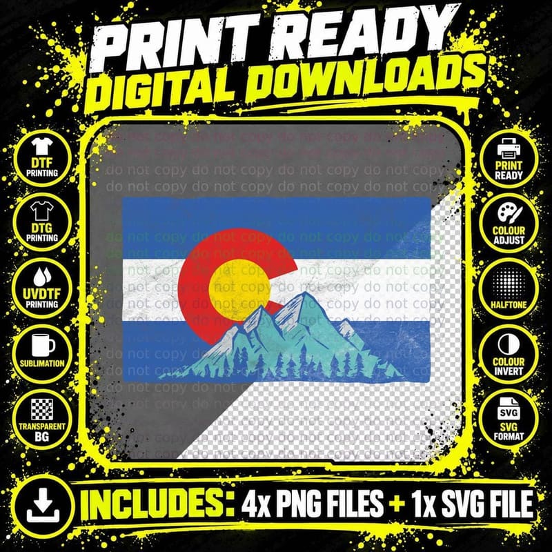 Colorado Flag and Rocky Mountain Vintage Distressed Png SVG Digital Bundle