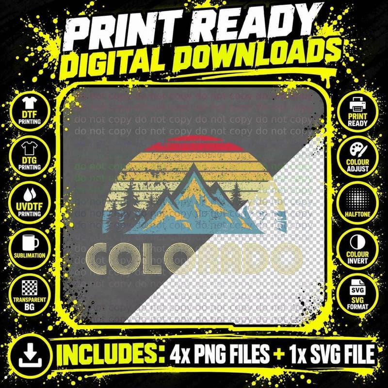 Colorado Tee - Retro Vintage Mountains Nature Hiking Png SVG Digital Bundle