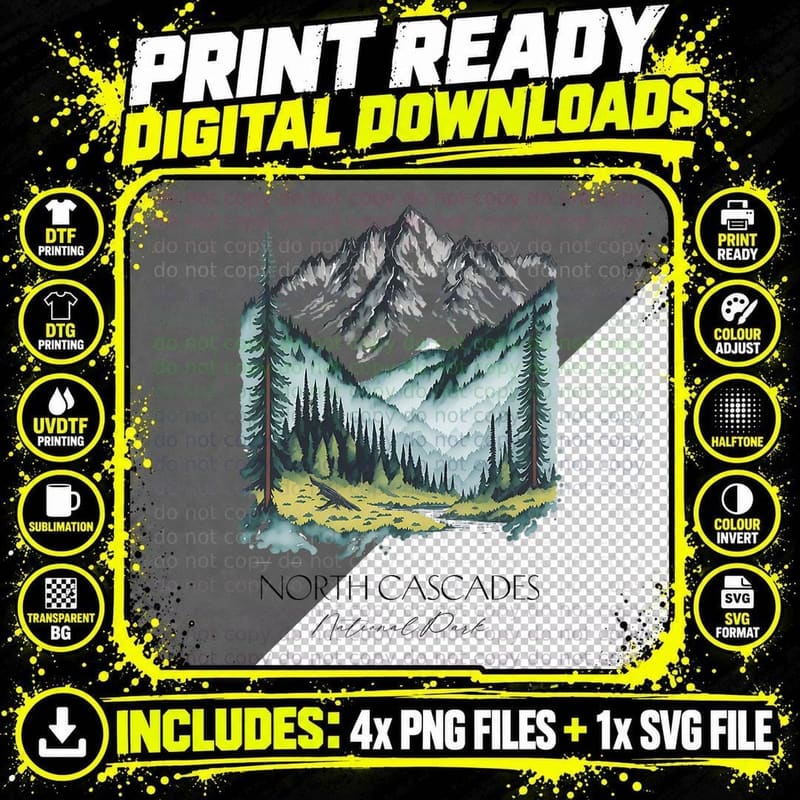 Cool North Cascades National Park Hiking Watercolor Png SVG Digital Bundle