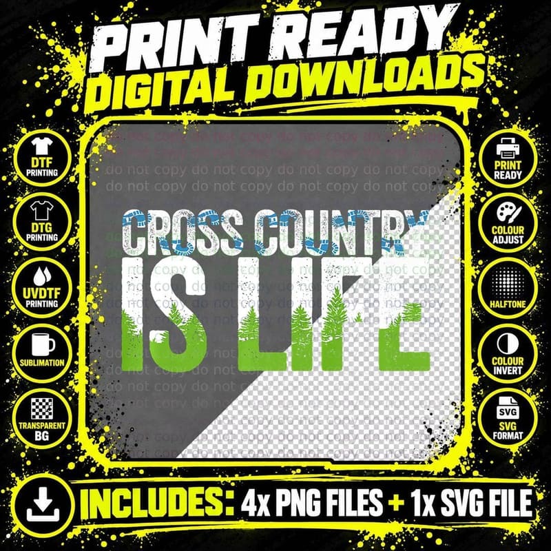 Cross Country Is Life Trail Running XC Runner Mountain Png SVG Digital Bundle