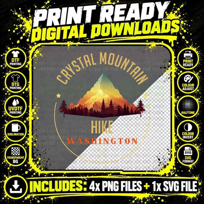 Crystal Mountain Souvenir Apparel - Hiking Trail Sport Png SVG Digital Bundle
