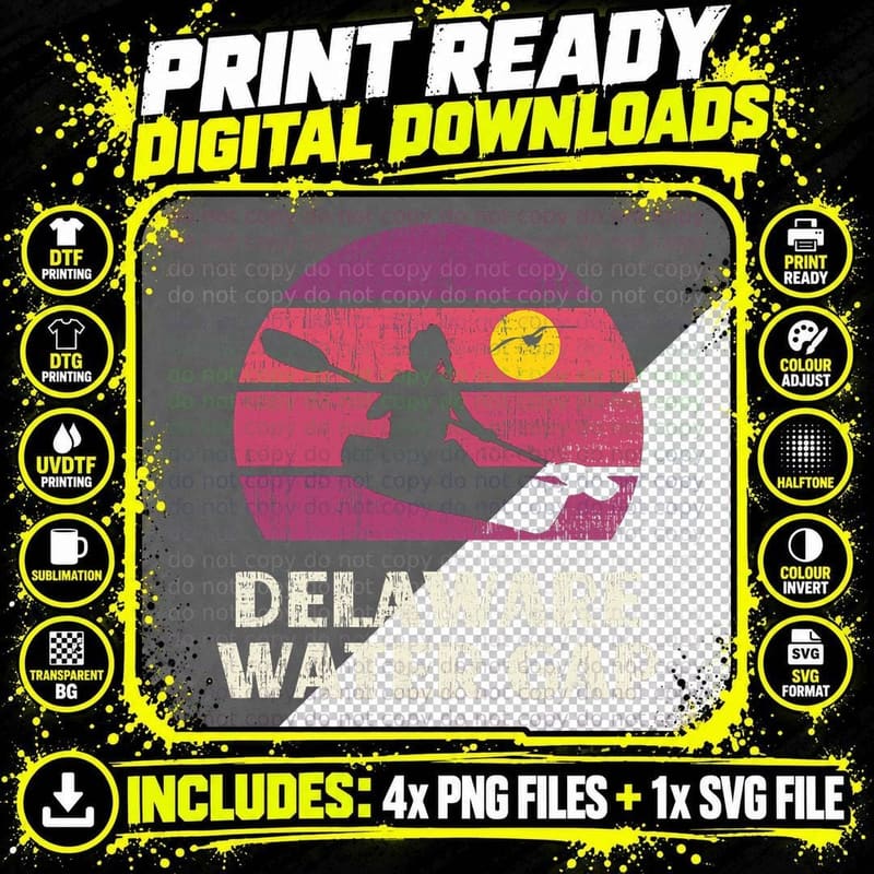 Delaware Water Gap Kayaking Retro 70s Vintage Sunset Png SVG Digital Bundle