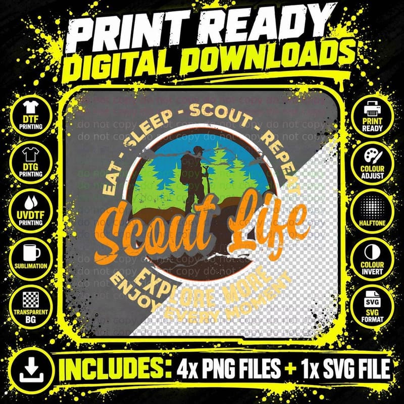 Eat Sleep Scout Repeat - Best Scout Life Hiking Scouting Png SVG Digital Bundle