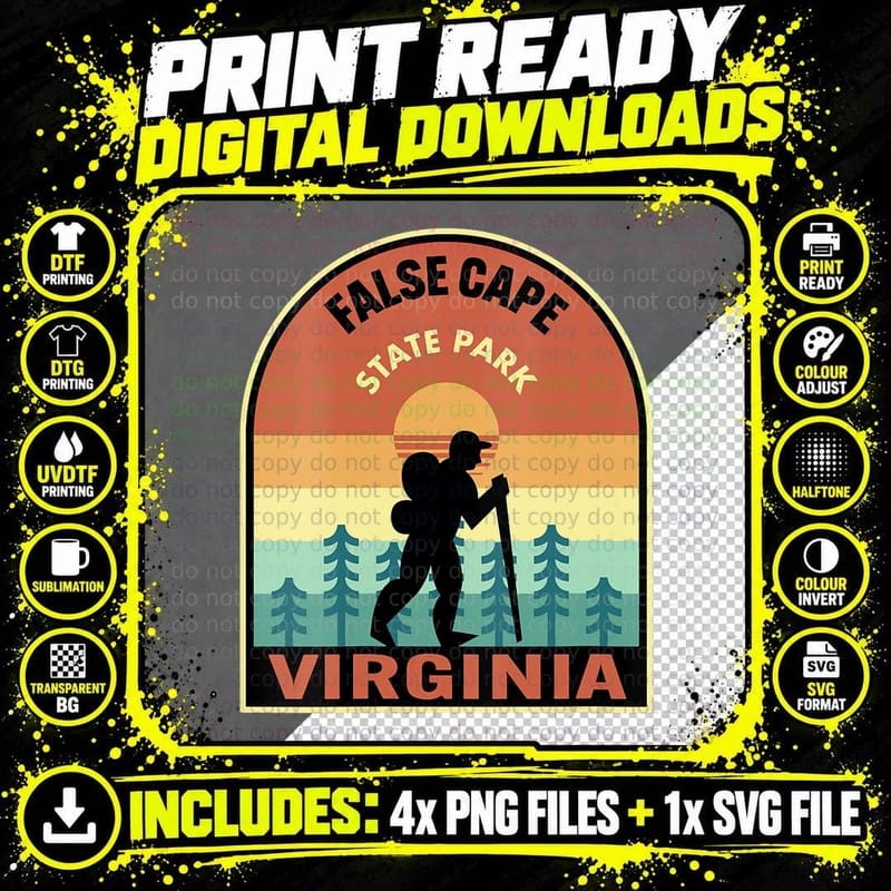 False Cape State Park Virginia Retro Hiking Graphic Png SVG Digital Bundle