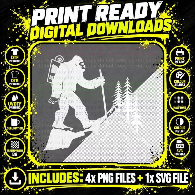 Funny Bigfoot Hiker Hiking, Men Women Mountain Nature Png SVG Digital Bundle