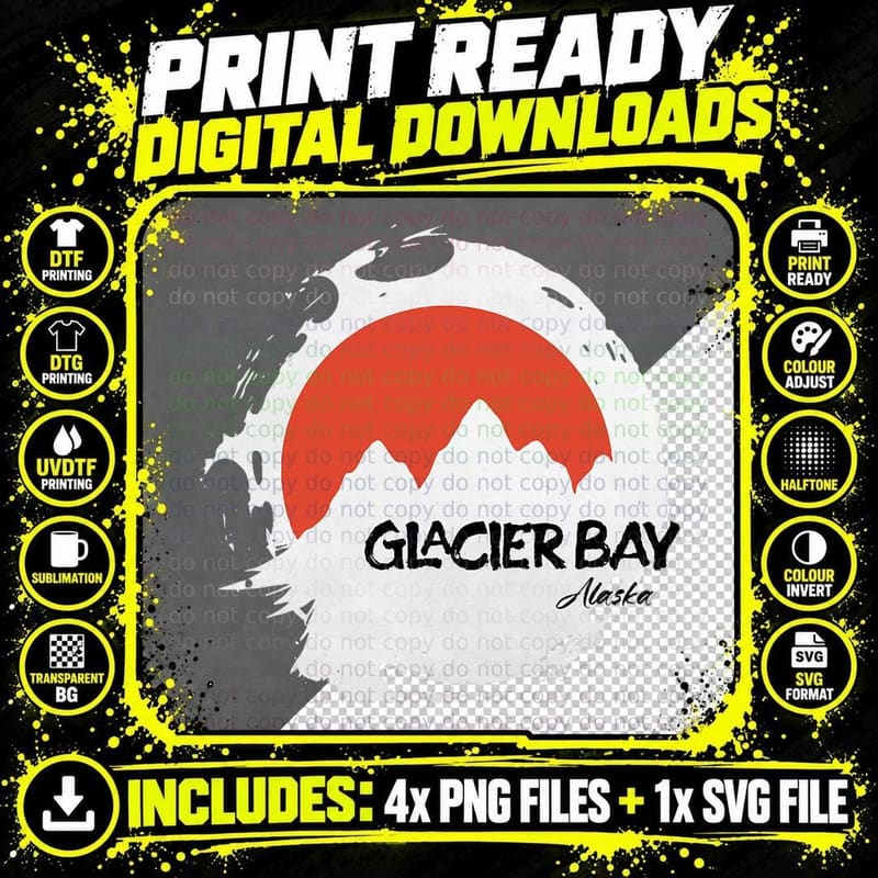 Glacier Bay Mountains Alaska Hiking Outdoors Retro Png SVG Digital Bundle