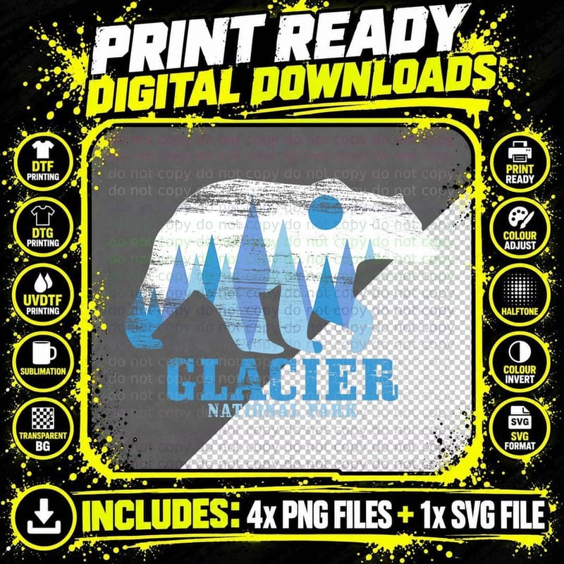 Glacier National Park Bear Vintage Hiking Nature Lover Png SVG Digital Bundle