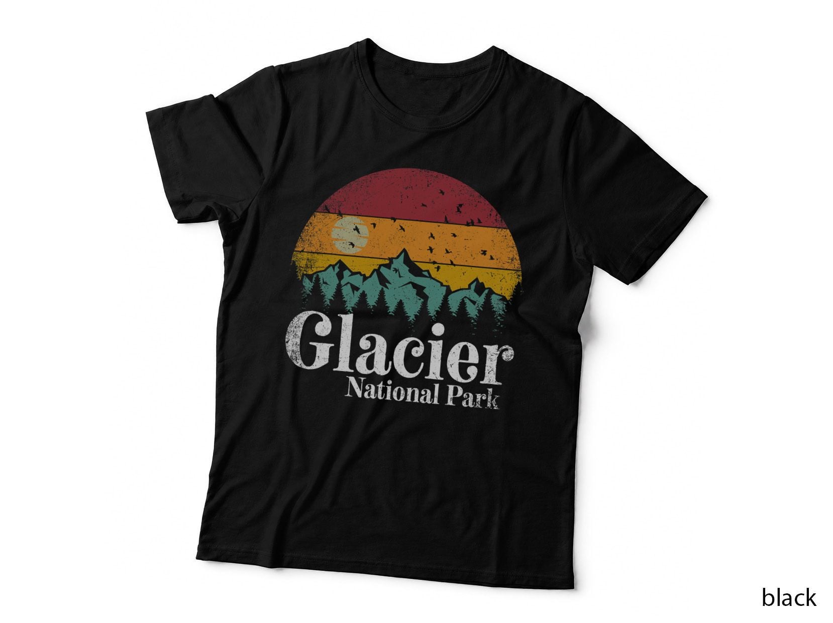 Glacier National Park Mountains Retro Hiking Camping Gift T-Shirt