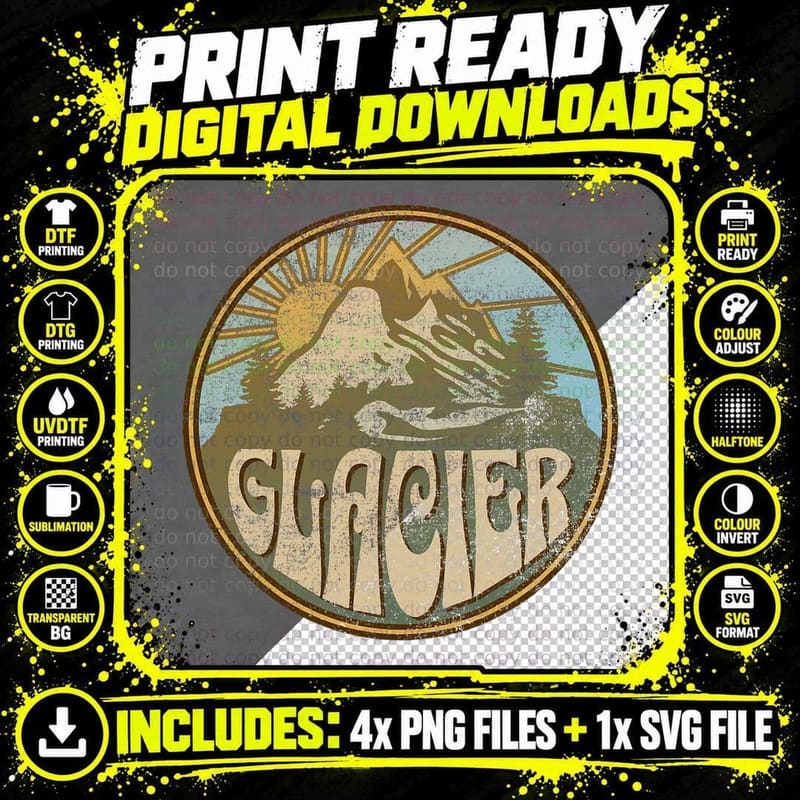 Glacier National Park Nature Mountains Hiking Outdoors Png SVG Digital Bundle