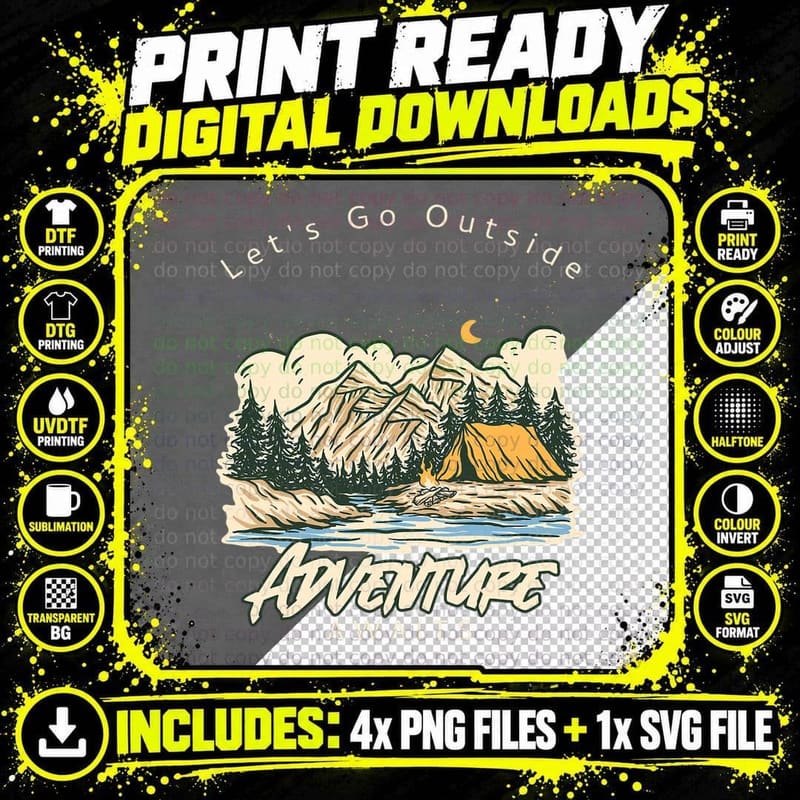 Go Outside Fun Camping Hiking Outdoor Adventure Awaits Png SVG Digital Bundle