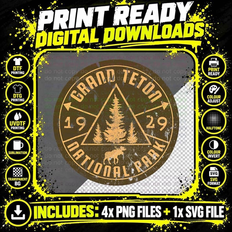 Grand Teton National Park Wyoming Moose Hiking Vintage Png SVG Digital Bundle