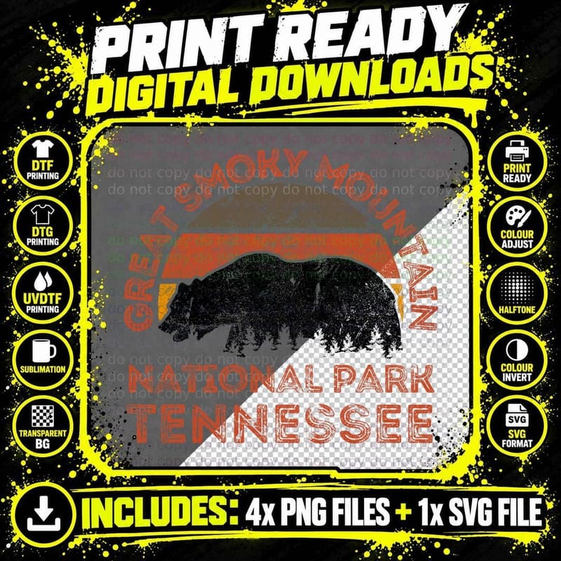 Great Smoky Mountains National Park Bear Hiking Nature Png SVG Digital Bundle