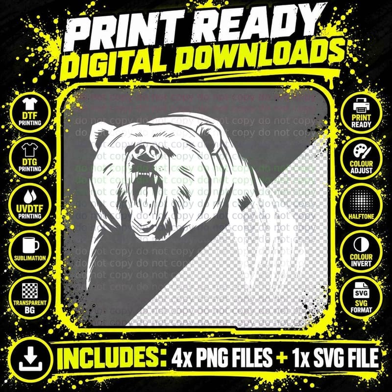 Grizzly Bear - Outdoor Nature Alaska Hunting Hiking Gift Png SVG Digital Bundle