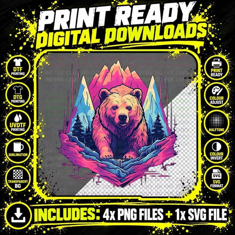 Grizzly Bear Outdoor Nature Alaska Hunting Hiking Png SVG Digital Bundle