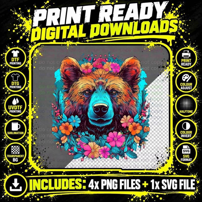 Grizzly Bear Outdoor Nature Alaska Hunting Hiking T-Shirt Png SVG Digital Bundle