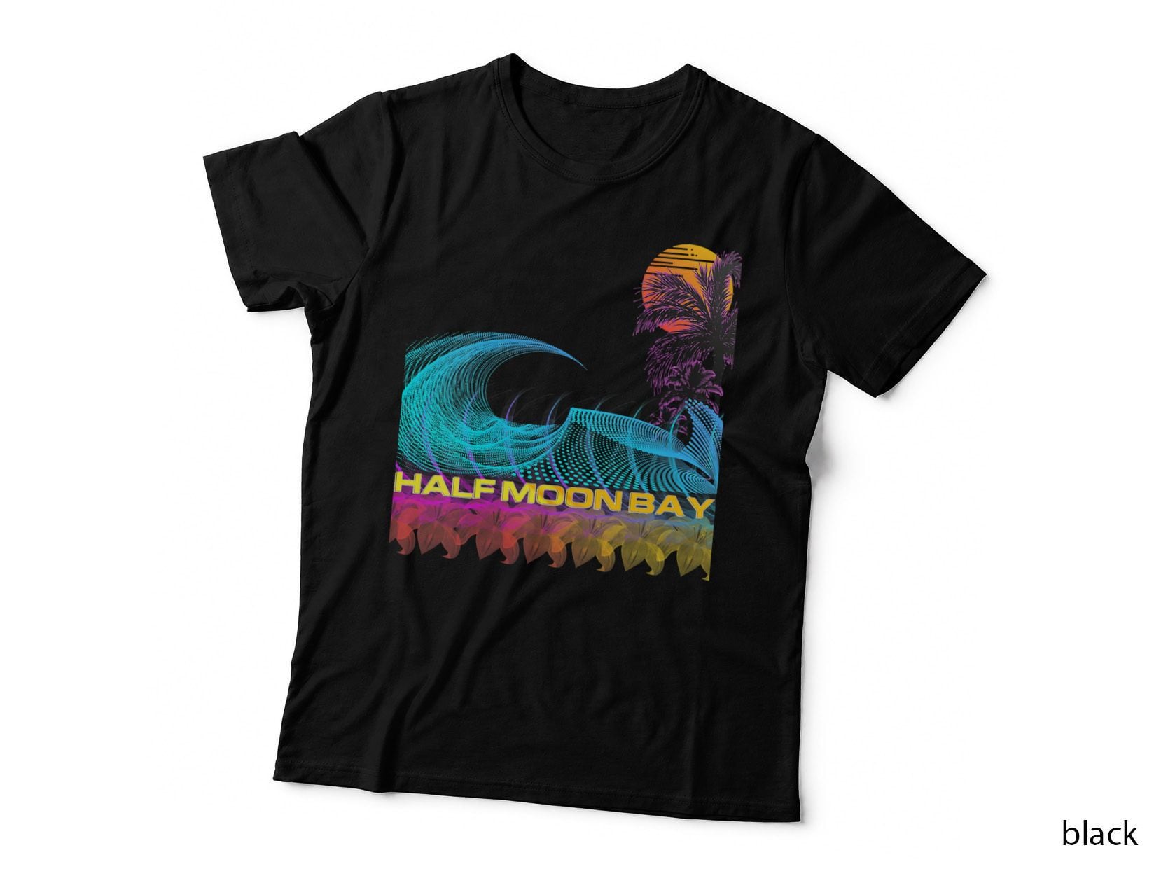 Half Moon Bay - Retro 80s Style Vintage Vaporwave Surf, Beach T-Shirt
