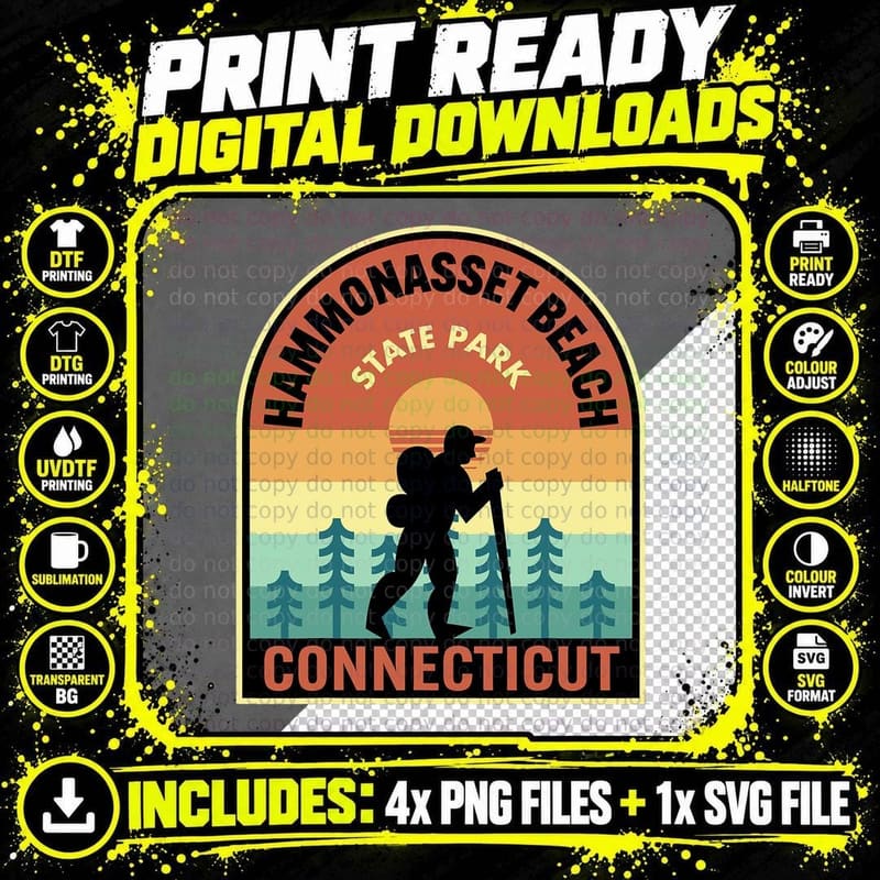 Hammonasset Beach State Park Connecticut Retro Hiking Png SVG Digital Bundle
