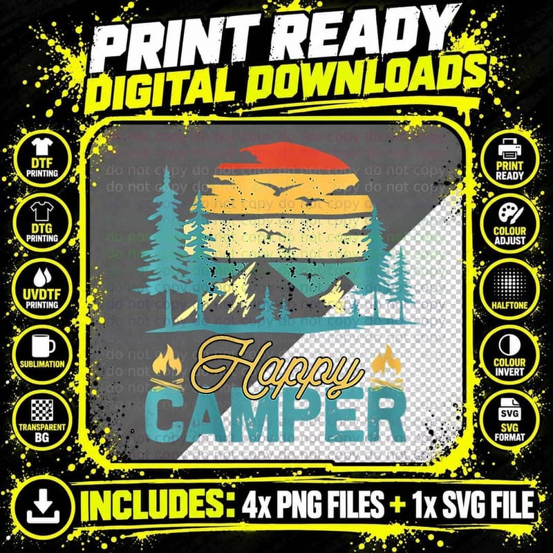 Happy Camper Matching Camping Crew T-Shirt Png SVG Digital Bundle