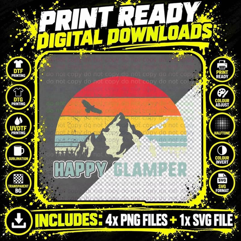 Happy Glamper Glamping Hiking Camping Mountain Png SVG Digital Bundle