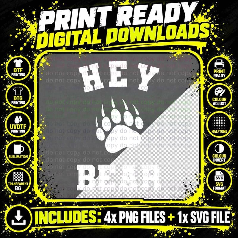Hey Bear! Funny Hiking Outdoors Black Grizzly Bear Png SVG Digital Bundle