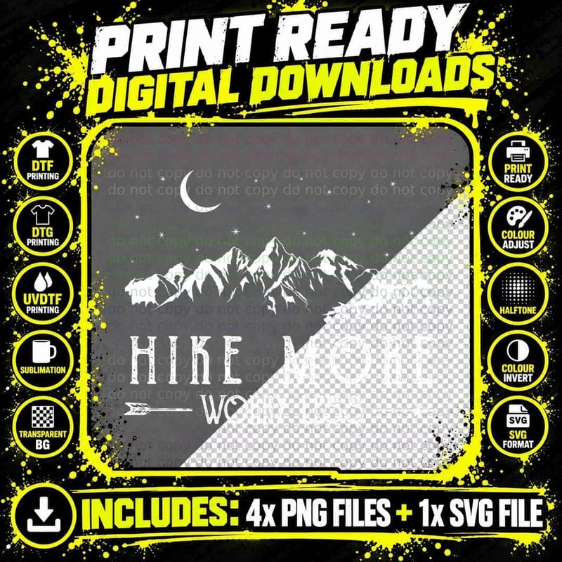 Hike More Worry Less Funny Nature Lovers Hiking Png SVG Digital Bundle