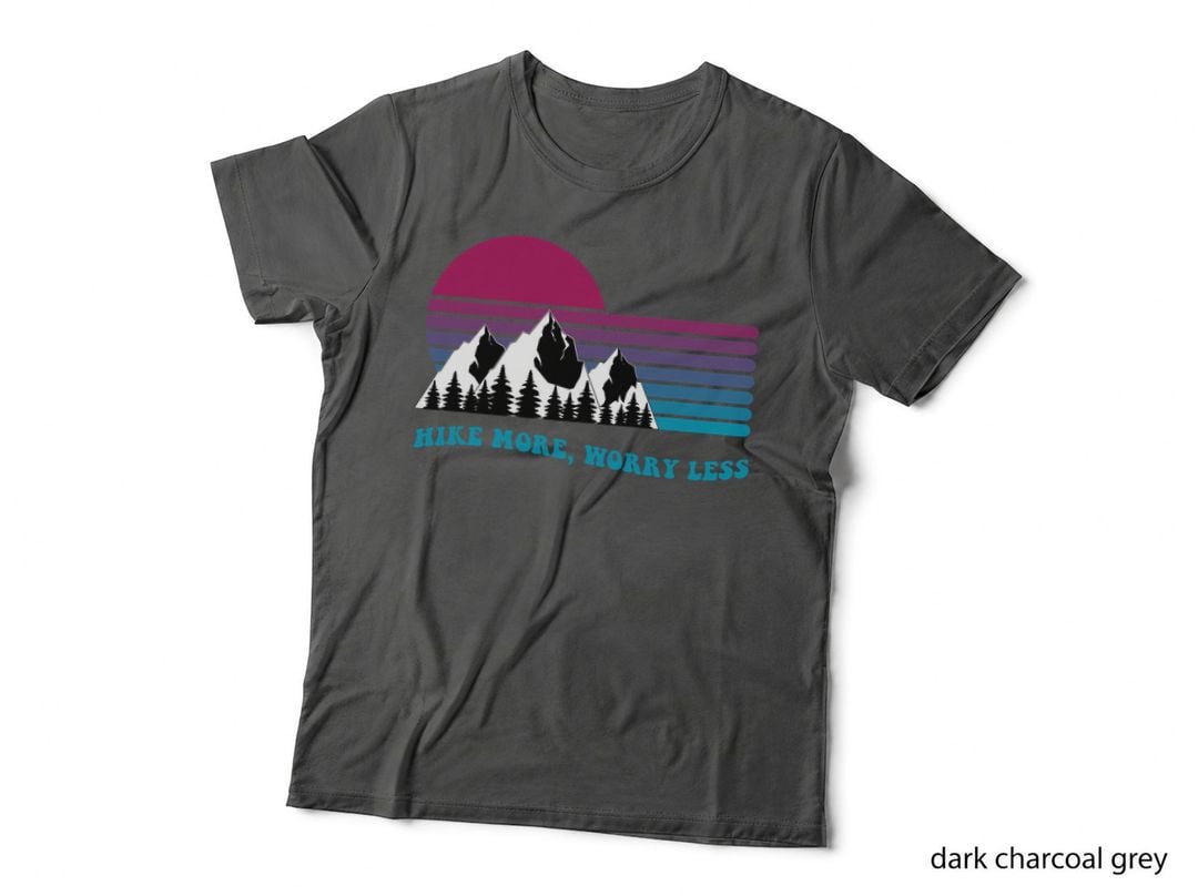 Hike More Worry Less Groovy Hiking and Mountains T-Shirt
