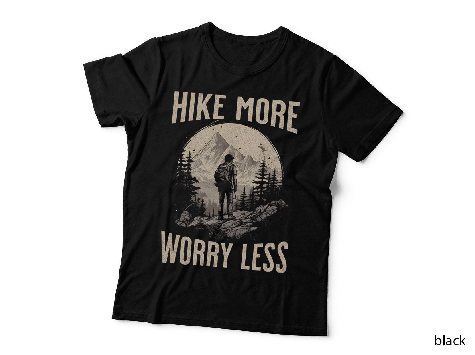 Hike More Worry Less Hiking Wilderness Vintage Hiker Graphic T-Shirt