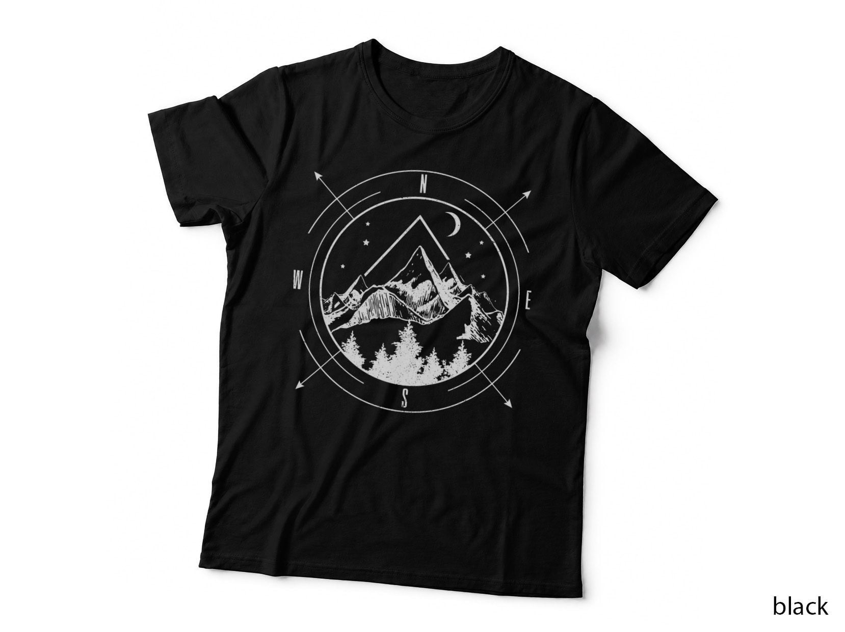 Hiking Camping Mountains Compass Hiker Camper Outdoor Gift T-Shirt